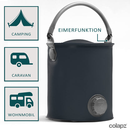 Collapsible folding watering can & bucket for fresh water - BPA free, portable for camping, tent, festival, motorhome & caravan - Convenient outdoor water jug for garden and travel - Grey