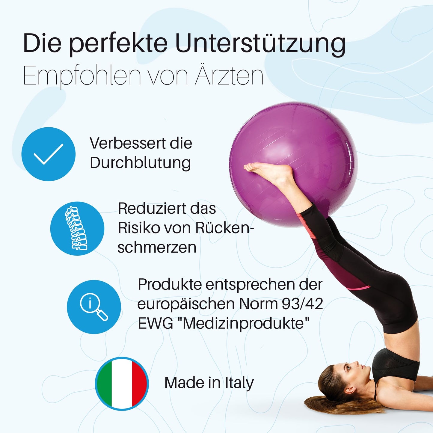 PEZZI - Gymnastics Ball Original Pezziball Standard 75cm Ø - Exercise ball for therapy, sports & office - Universal training ball made of sturdy PVC, up to 400 kg load capacity - Purple