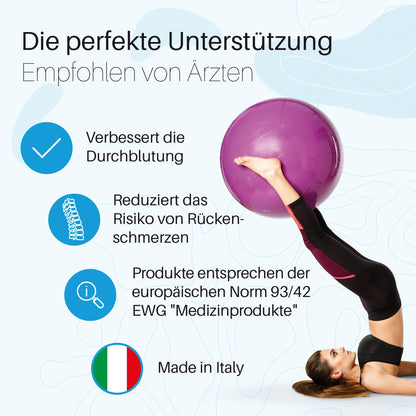 PEZZI - Gymnastics Ball Original Pezziball Standard 75cm Ø - Exercise ball for therapy, sports & office - Universal training ball made of sturdy PVC, up to 400 kg load capacity - Purple