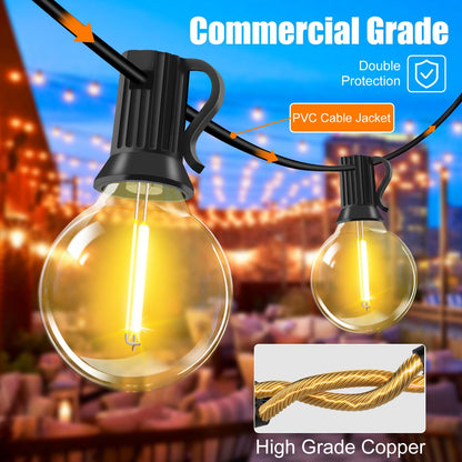 Outdoor string lights with remote control - 15M dimmable LED string lights with G40 bulbs, 4 modes and timer function, waterproof for outdoor garden balcony terrace party camping wedding.