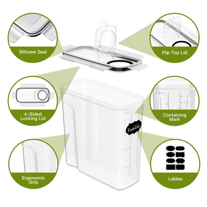 Without 4L Food Storage Containers Airtight 4-Pack, Kitchen Storage Box with Plastic Lid, Food Canisters for Cereal, Flour, Granola