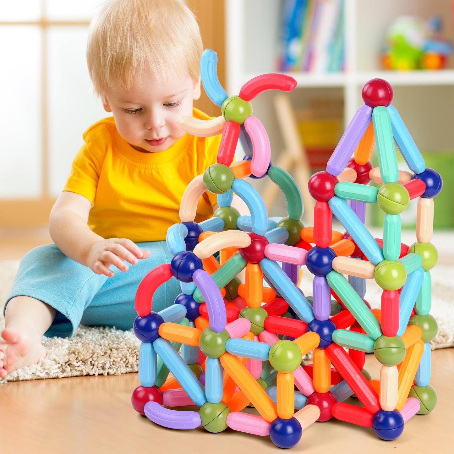 OSDUE 136 Pieces Magnetic Building Sticks Set, Magnetic Building Blocks, Magnet Toy Magnets Kids, Montessori Toy, Christmas Birthday Gift for 3 4 5 6 7 8 Years Old Boys Girls (Color)