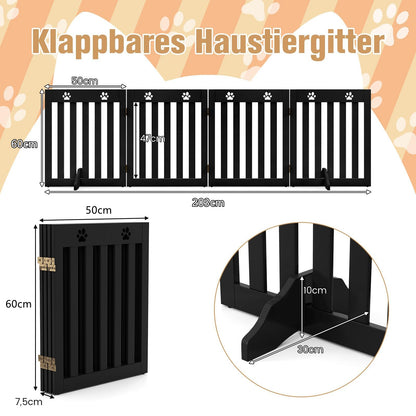 COSTWAY Dog Gate, Wooden Safety Gate, Foldable Baby Gate, 60cm High Stair Gate, Flexible Pet Gate Door Guard (4 Panels, Brown)