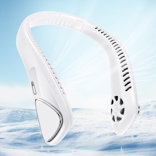 Jialexin Portable Neck Fan, Rechargeable Neck Fan with 6000mAh, Personal Fan with 3 Speeds, Bladeless Fan for Sports, Travel, Outdoor, Indoor, Gift (White)