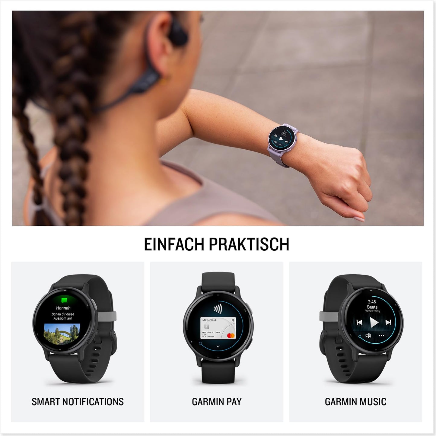 Garmin Vivoactive 5 - GPS smartwatch with 1.2" AMOLED touch display, fitness and health features, and music functions.