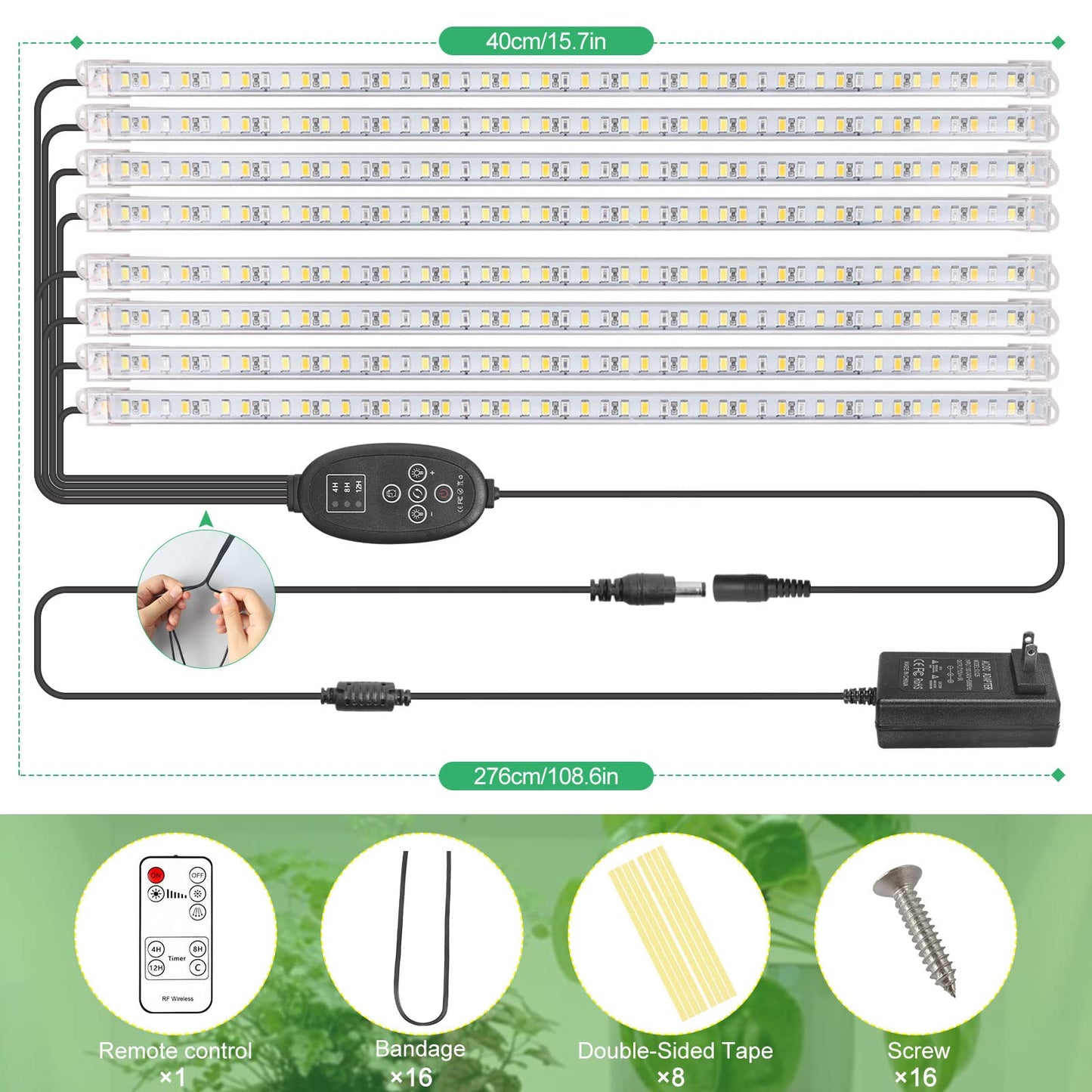 SINJIA light [8 pack] LED plant growth light strips full spectrum for indoor plants with auto ON/Off timer, 384 LEDs/10 dimmable levels, grow lamp for hydroponic succulent, plug and play.