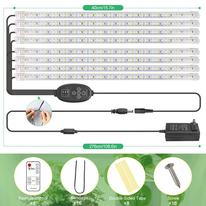 SINJIA light [8 pack] LED plant growth light strips full spectrum for indoor plants with auto ON/Off timer, 384 LEDs/10 dimmable levels, grow lamp for hydroponic succulent, plug and play.