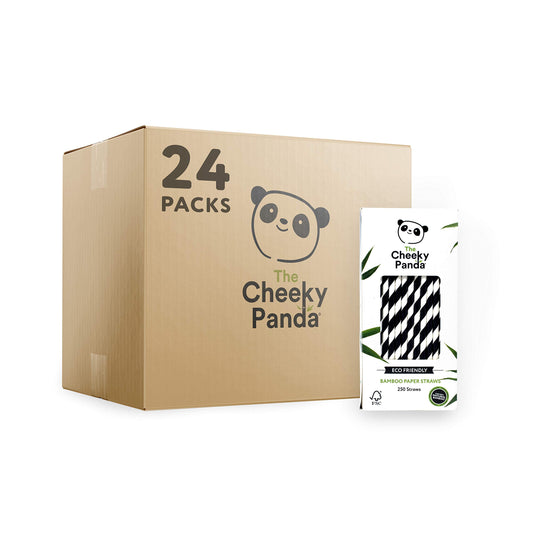 The Cheeky Panda - Bamboo Straws - 24x 250 pieces - Color: Black/White - Eco-friendly & biodegradable drinking straws - Perfect for drinks, cocktails & smoothies.