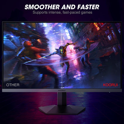 KOORUI 24-inch gaming monitor 165Hz, IPS, 1080p, 1ms, compatible with Adaptive-Sync G-Sync, frameless, HDMI, DisplayPort, tilt adjustable, eye care, VESA wall mount, black