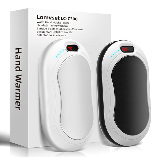 Lomvset Electric Hand Warmer 2 Pack 10000 mAh, Hand Warmer Pocket Warmer Reusable Gadget with Digital Display, Hand Warmer USB Power Bank Winter Gift for Women Kids (Black & Silver)