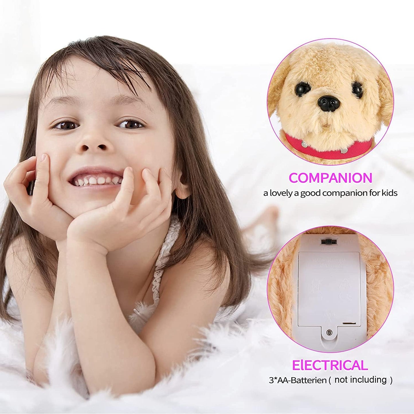 HULASO Toy Dog Kids Pet Dog Toy Girls Boys Interactive Plush Toy with Walking, Barking, Tail Wagging, Singing, and Repeat What You Say Function