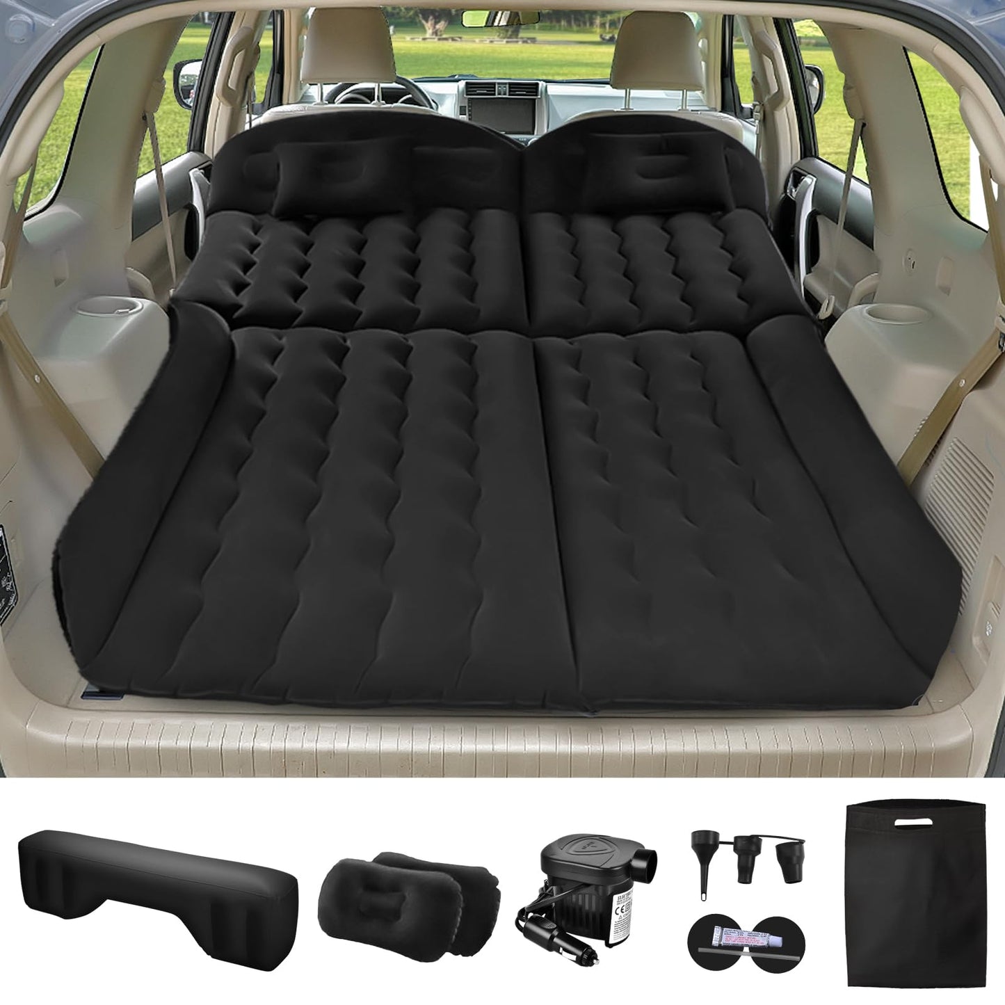 YOOHBERRY'S Car Mattress, 200*125cm SUV Car Air Mattress with Air Pump, 2 Pillows, Rear Seat Air Mattress Pillow, Thickened Flocking Inflatable Car Bed Trunk for Camping (200*125)
