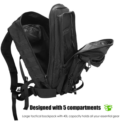 ProCase 40L Military Tactical Backpack, Large Capacity 3 Day Army Assault Pack Bag Go Bag Backpack for Hiking, Hunting, Trekking, Camping, and other outdoor activities - Black