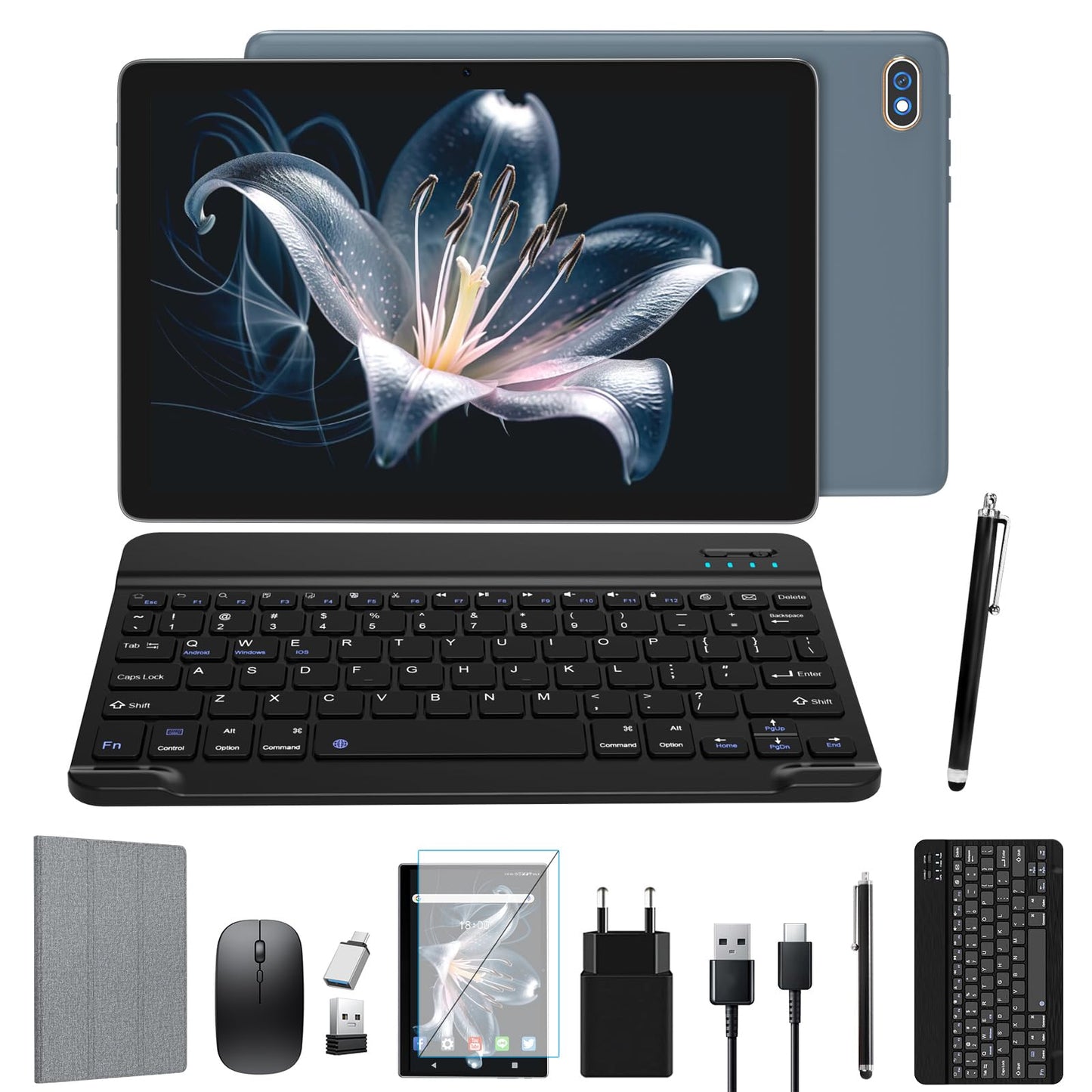 2025 Latest Android Tablet | 5G+2.4G WiFi Tablet Pc | Octa-Core 128GB ROM (TF 1TB) | 10.1" Touch Display | 3D Sound | 7000 mAh | 13+8MP | GPS | GMS Certified Tablets with Keyboard, Stylus, Case, Gray