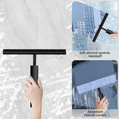FIVAVA Shower Squeegee Extendable Black, Squeegee with Telescopic Pole, Silicone Shower Squeegee, Black Squeegee for Windows, Floors, and Shower Cabins.