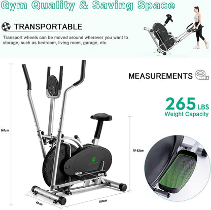 Home Cross Trainer Neezee Crosstrainer Pro 2-in-1 Elliptical Trainer with magnetic resistance, seat, smart LCD display, easy storage, transport wheels up to 120 kg (Silver)