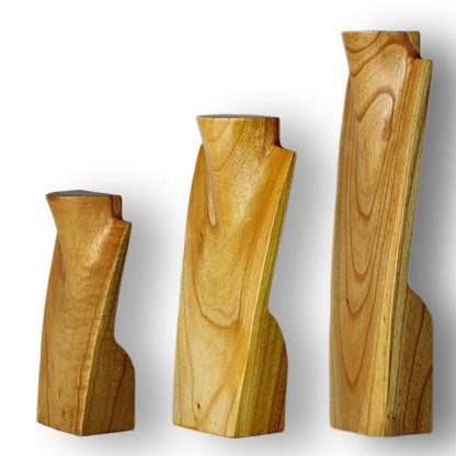ART-CRAFT wooden necklace stand set of 3, natural wood jewelry display bust in sizes 20-30 - 40cm.