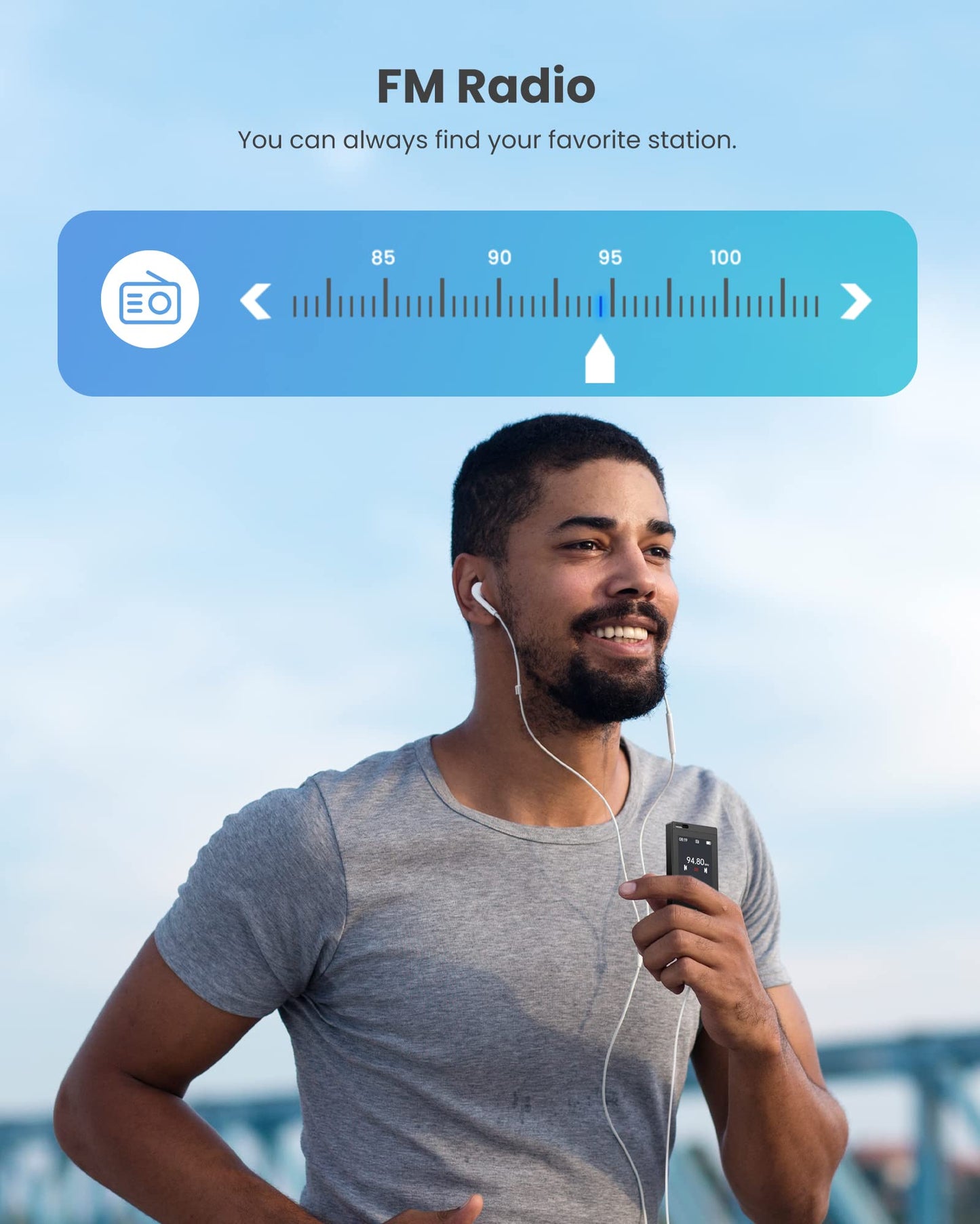 128GB MP3 Player Bluetooth 5.2, DODOSOUL MP3 Player with Headphones, FM Radio, Voice Recorder, Mini Design, HiFi Sound, E-Book Reader, Photo Album, Ideal for Sports, Speaker