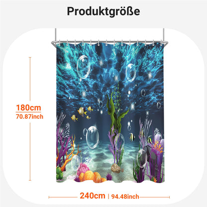Lerores shower curtain 240x200cm colorful seabed, weighted hem anti-mold fabric, water repellent, washable polyester shower curtains with 16 eyelets and shower curtain rings for bathroom, bathtub