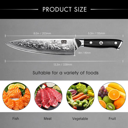 SHAN ZU Damascus Knife Chef Knife 67 Layers Damascus Steel Kitchen Knife with G10 Handle 20CM - PRO Series