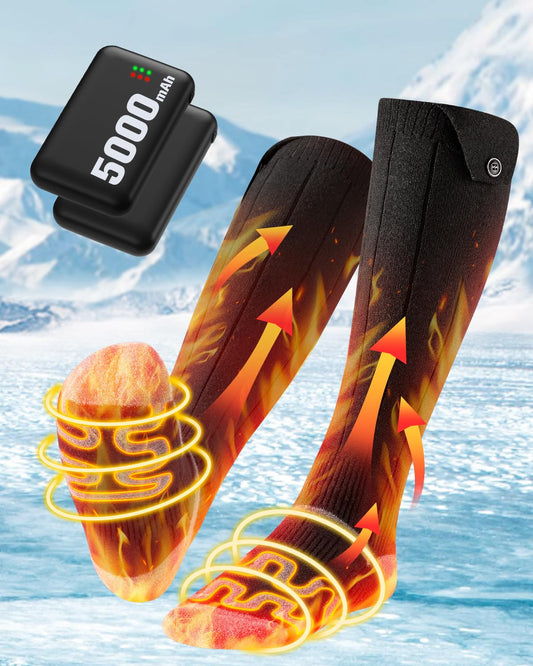 Heated socks, 5000mAh*2 Heated Socks with 3 Temperatures, 360° Large Heating Area Unisex Heated Socks with Battery, Washable Thermal Socks with USB for Skiing, Cycling, Camping, M.