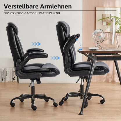 MZLEE Office Chair Ergonomic Desk Chair PU Leather Swivel Chair with Foldable Armrest, Height Adjustable, Comfortable for Office Home Gaming (Black)