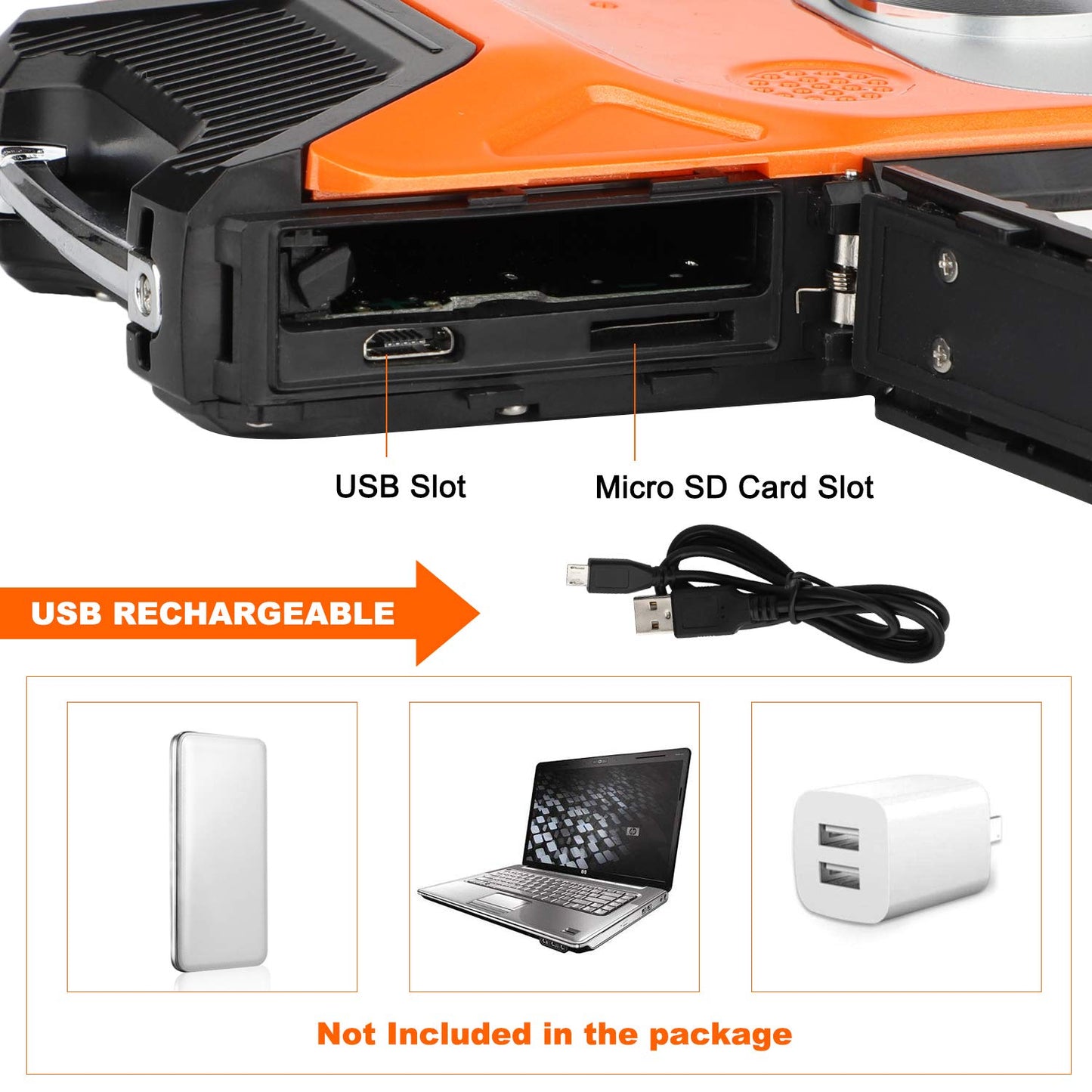 BYbrutek Kids Digital Camera, 21MP FHD 1080P, Waterproof up to 5m, 2.8-inch LCD, 8x Digital Zoom, Orange