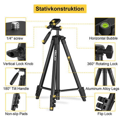 KINGJOY Cell Phone Camera Tripod 71" Lightweight Phone Tripod with Remote Shutter, 360° Rotation Portable Tripod with Tablet Phone Holder for Canon Nikon Action Camera