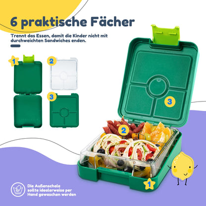 smackfatz Easy Bento Lunchbox for Kids, BPA-free, lunchbox with 4 compartments, easy to open and clean, great for school, sports, and kindergarten (Green)