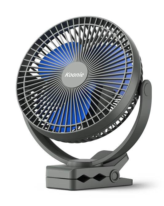 Koonie USB Clip Fan, 10000mAh USB Fan, Portable 20cm Desk Fan, 4 Speeds & 360° Rotation, Quiet Wall Fan, Fan for home, office, stroller, camping, grow tent