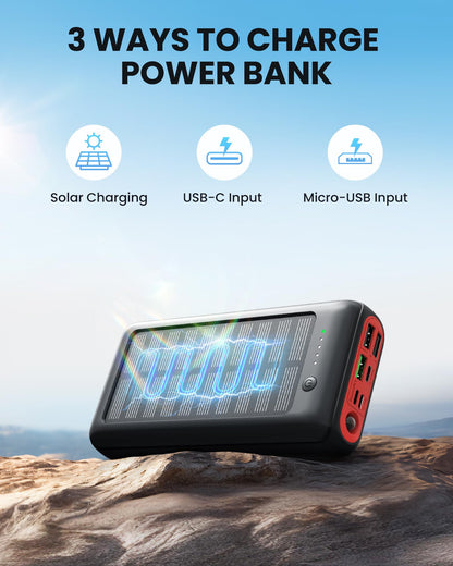 Solar Power Bank 27000mAh 22.5W PD20W fast charging, USB C portable charger for iPhone 16 15 14 13 12 camping outdoor