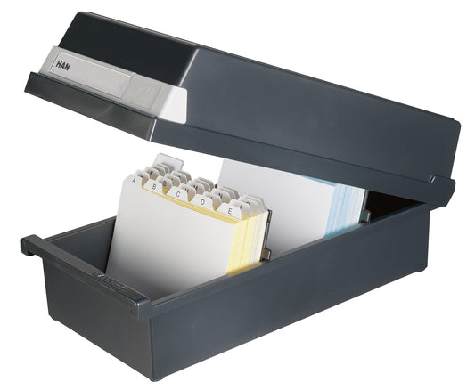HAN Index card box A6 landscape, learning box, attractive design for 1,300 index cards with large labeling field, 956-13, black