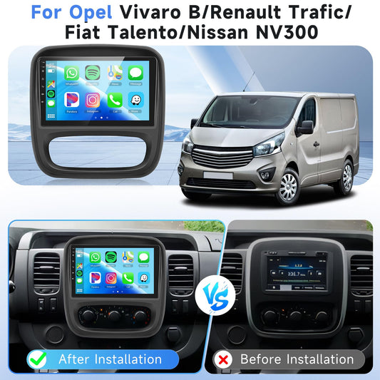 2G+64G car radio for Opel Vivaro/for Renault Trafic/for FIAT Talento/for Nissan NV300 - Wireless Carplay&Android Auto, 9" touchscreen HiFi/GPS/FM/BT/USB/Canbus