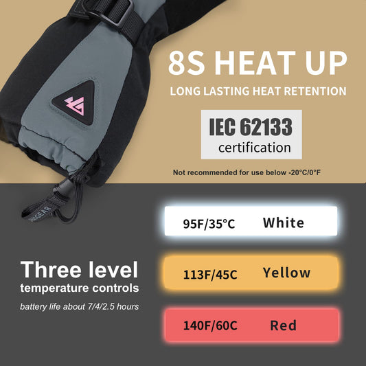 Unigear heated gloves with quick charging for women and men, warm winter gloves with heating, 3 heat levels, waterproof touchscreen for skiing, Raynauds, and outdoor work.