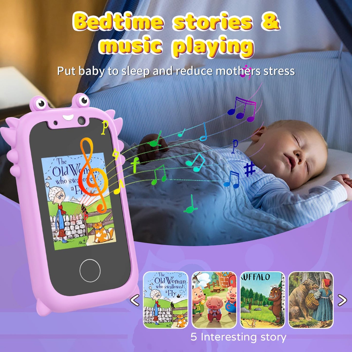 Ashfly Children's Mobile Phone, 2.4" Kids Smartphone with Touchscreen, 1080 HD Dual Camera, SD Card, 13 Games, Unicorn Gifts Toy for Kids aged 3-10, Purple.