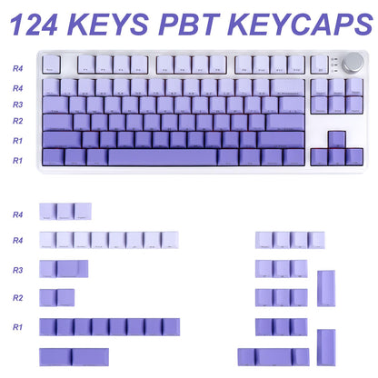 JOLINTAL 124 Key Keycap Set Gradient Purple made of PBT material in Cherry profile with dye-sublimation. Compatible with Cherry MX switches and mechanical gaming keyboards.