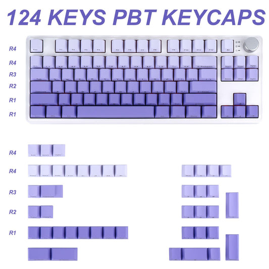 JOLINTAL 124 Key Keycap Set Gradient Purple made of PBT material in Cherry profile with dye-sublimation. Compatible with Cherry MX switches and mechanical gaming keyboards.