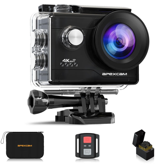 Apexcam M80Air Action Cam 4K30FPS 20MP WiFi Sports Camera Underwater Camera 40m Waterproof 170° Wide Angle 2.4G Remote Control 2x1050mAh Batteries with Accessory Set.
