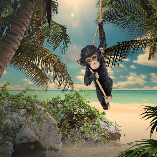 abc HOME | Garden Figurine | Monkey on Rope | Polyresin | 70 cm H including Rope