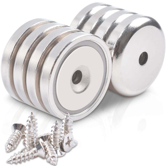 MIN CI 8 Pieces Neodymium Magnet Large, 50kg(110lbs) Magnets Strong Neodymium Magnets with Hole 36x7mm Strong Magnets Screws for Magnetic Board Kitchen Tools Keys Pot Magnet