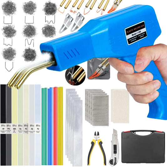 220W Plastic Welding Machine, 2-in-1 plastic welding machine with 800PCS welding nails (8 models), car bumper repair set with 64pcs welding rods, used for plastic welding.