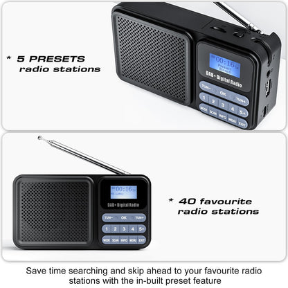 Gallypek portable DAB radio, DAB plus radio FM radio with Bluetooth 5.0 & 80 presets kitchen radio with cable or 2000mAh battery, supports solar & USB charging USB flash drive/TF/AUX connection.