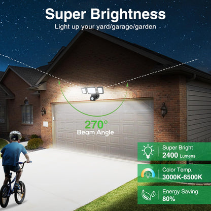 30W LED floodlight with motion sensor 2400LM, dimmable IP65 waterproof outdoor spotlight, 3000K warm white-6500K cool white selectable floodlight, security light outdoor lamp for garage garden yard