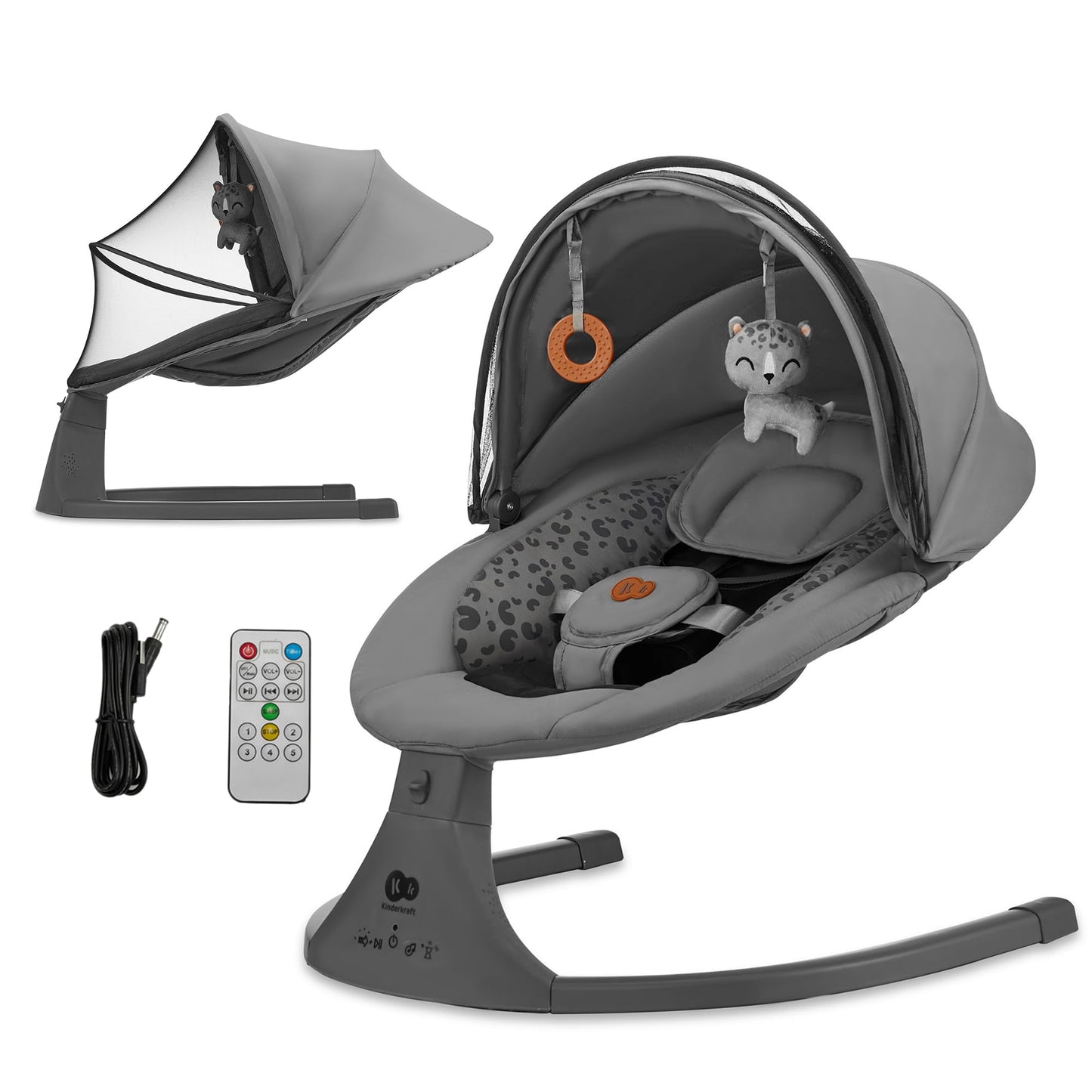 Children's LUMI 2 Baby Bouncer, Electric Baby Swing, From Birth to 9 Months, Adjustable Height, 5 Swing Modes, 12 Melodies, Toy Arch, Dark Grey