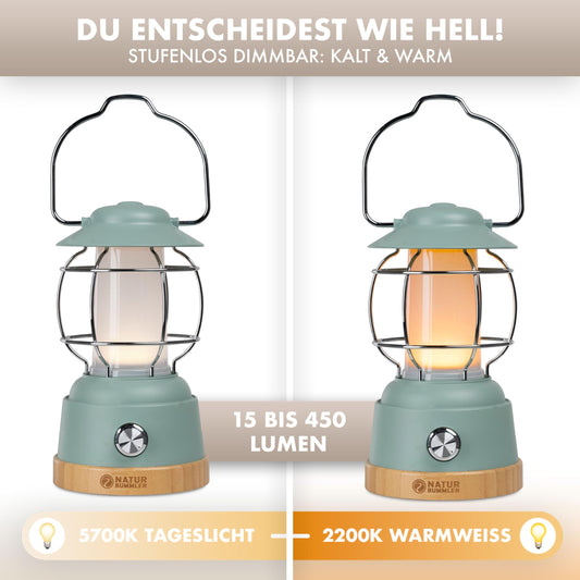 NATURE LOVER® Rechargeable camping lantern with power bank [LUX Secure+] IPX4 waterproof & dimmable - 5200mAh battery with 200h runtime for cozy evenings - LED tent light camping outdoor