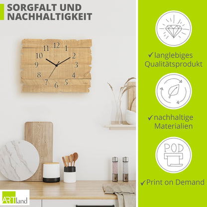 ARTLAND wall decoration wall clock without ticking noises made of wood quartz clock silent 40x30 cm rectangular pattern rustic country style light brown U1UM