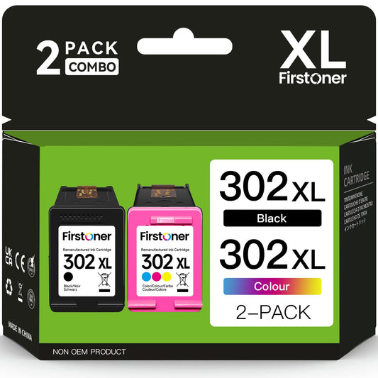 302XL printer cartridges multipack for HP 302. Replacement for original HP 302 printer cartridges for HP OfficeJet 3831, 5230, 3830, 5220, DeskJet 3630, 3636, 3638, 3639, Envy 4524, 4527, 4525, 4520, 4522 (black color).