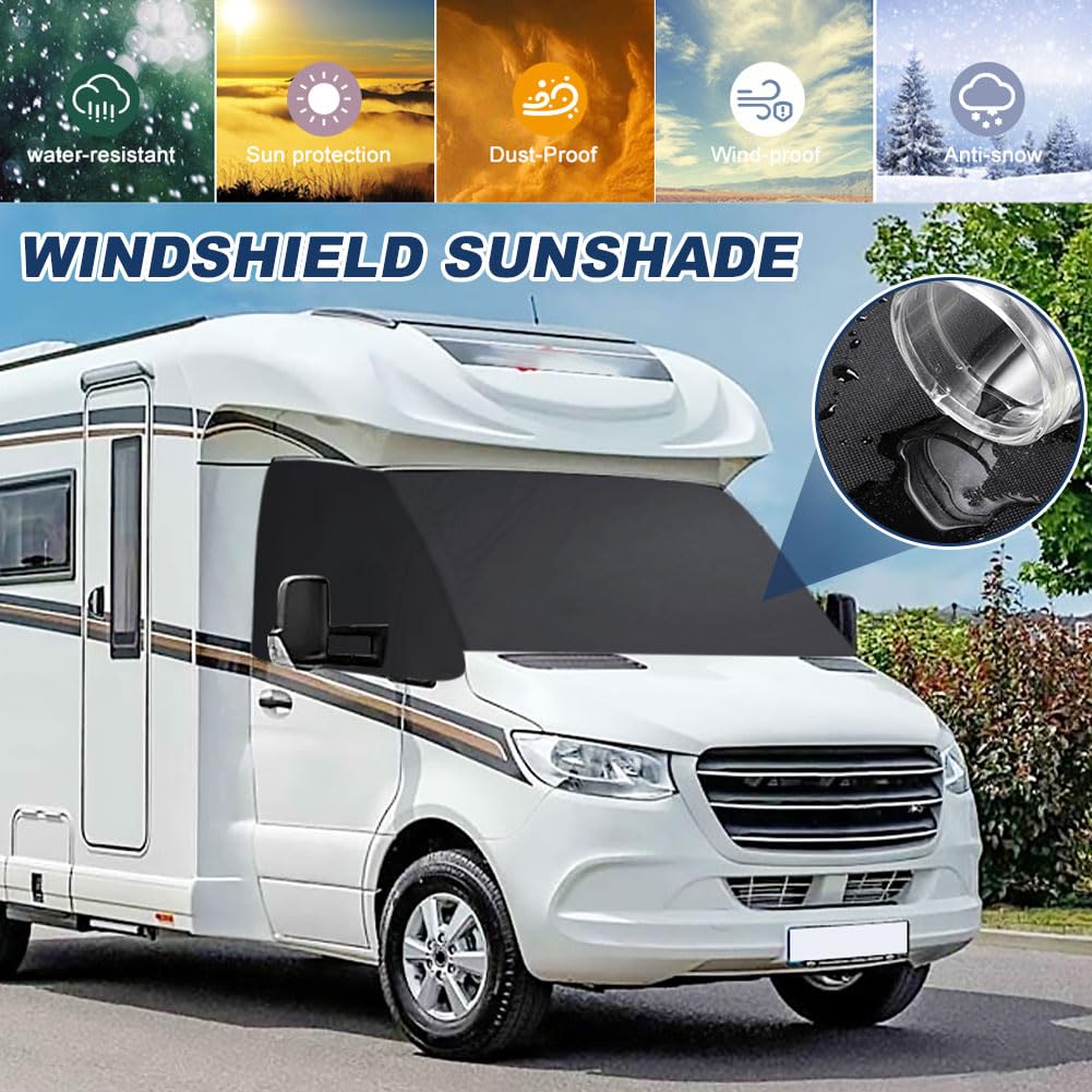 Car Windshield Cover for Mercedes Sprinter VW Crafter 2006-2018, Foldable 600D Waterproof Weatherproof Front Windshield Wrap Cover Windshield Cover Disk Cover