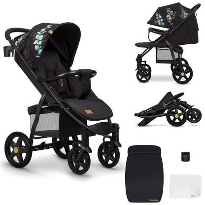 LIONELO Annet Plus stroller up to 22 kg with adjustable backrest, compact fold with accessories, EVA foam wheels, mosquito net, footmuff, cup holder, basket