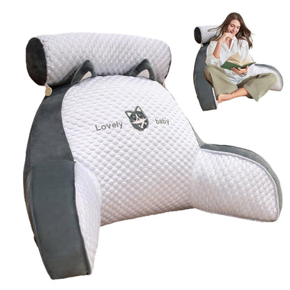 Cute reading pillow with armrests, perfect for bed and sofa. Bed chair backrest pillow with armrests and back support. Great gifts for husband and boyfriend.